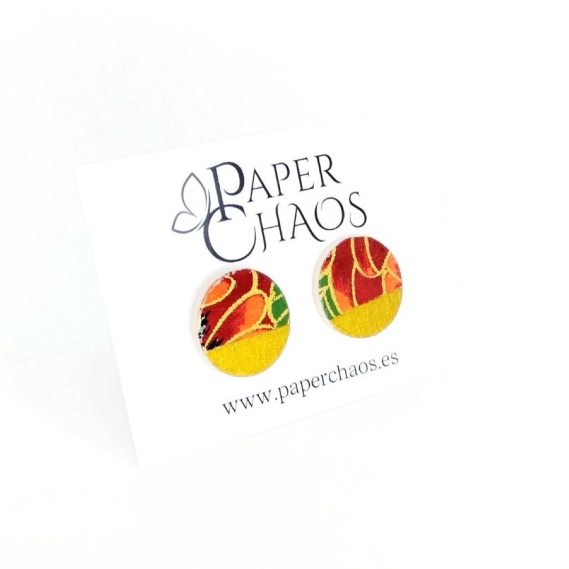 ERIS | Pendientes de botón redondos naranjas de papel reciclado - 2
