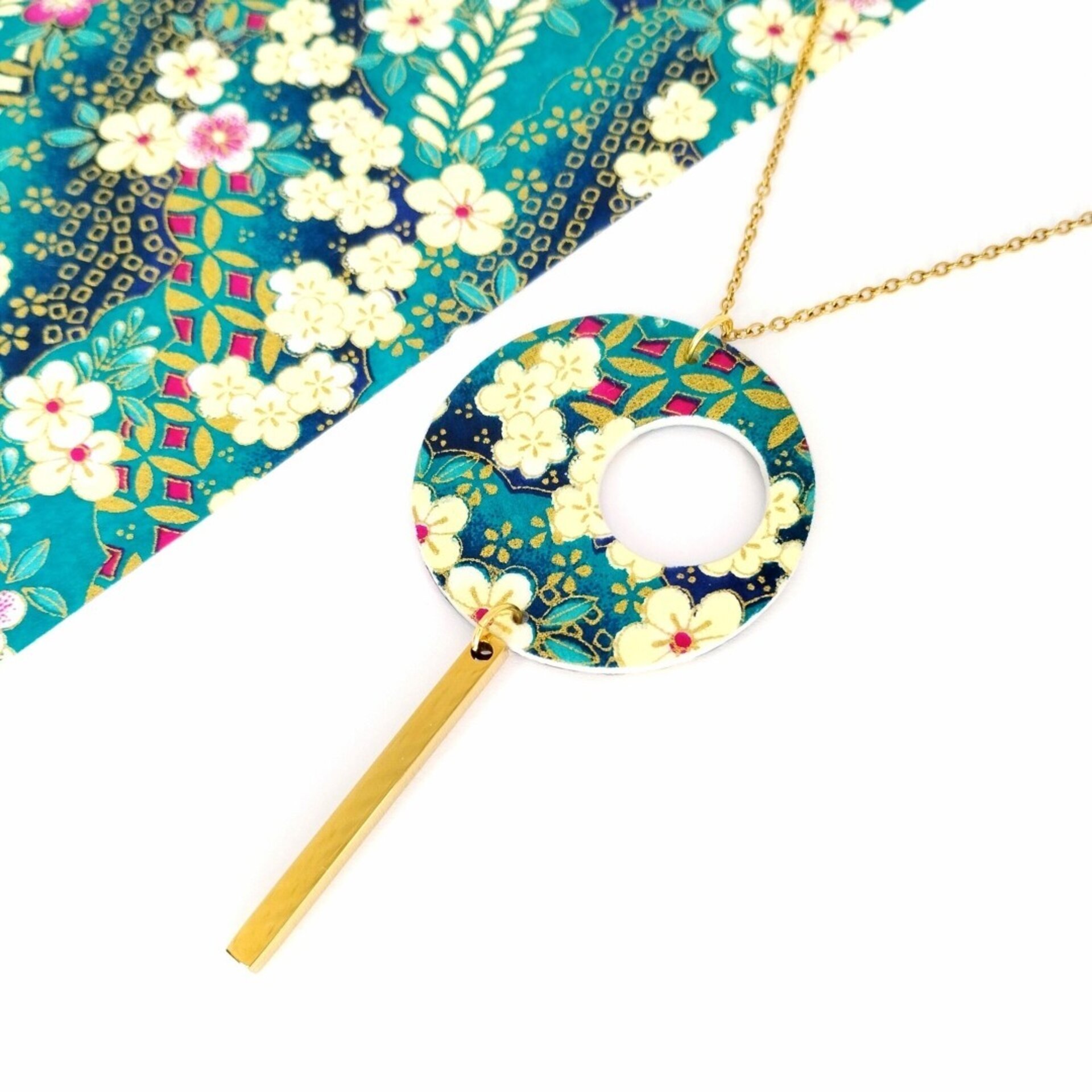 REGULUS | Collar largo de acero inoxidable con círculo de papel - 4