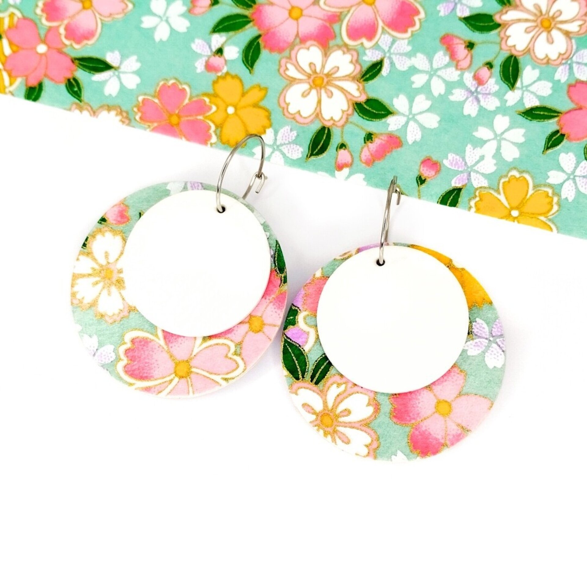 MEISSA | Pendientes grandes de aro con círculos combinables de papel - 6