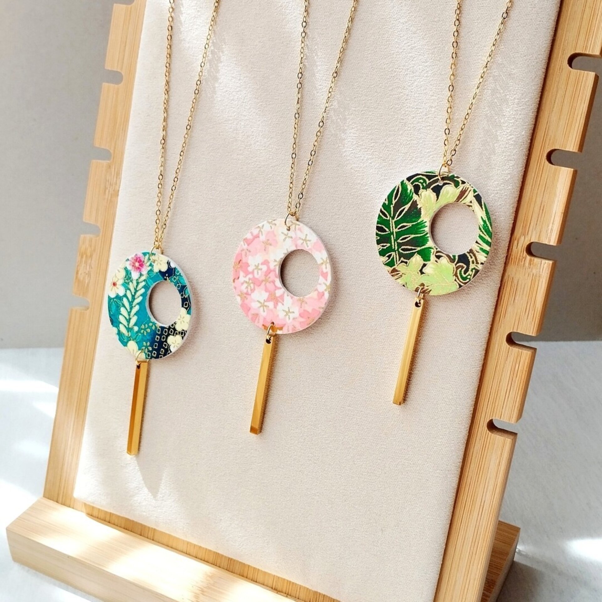 REGULUS | Collar largo de acero inoxidable con círculo de papel - 2