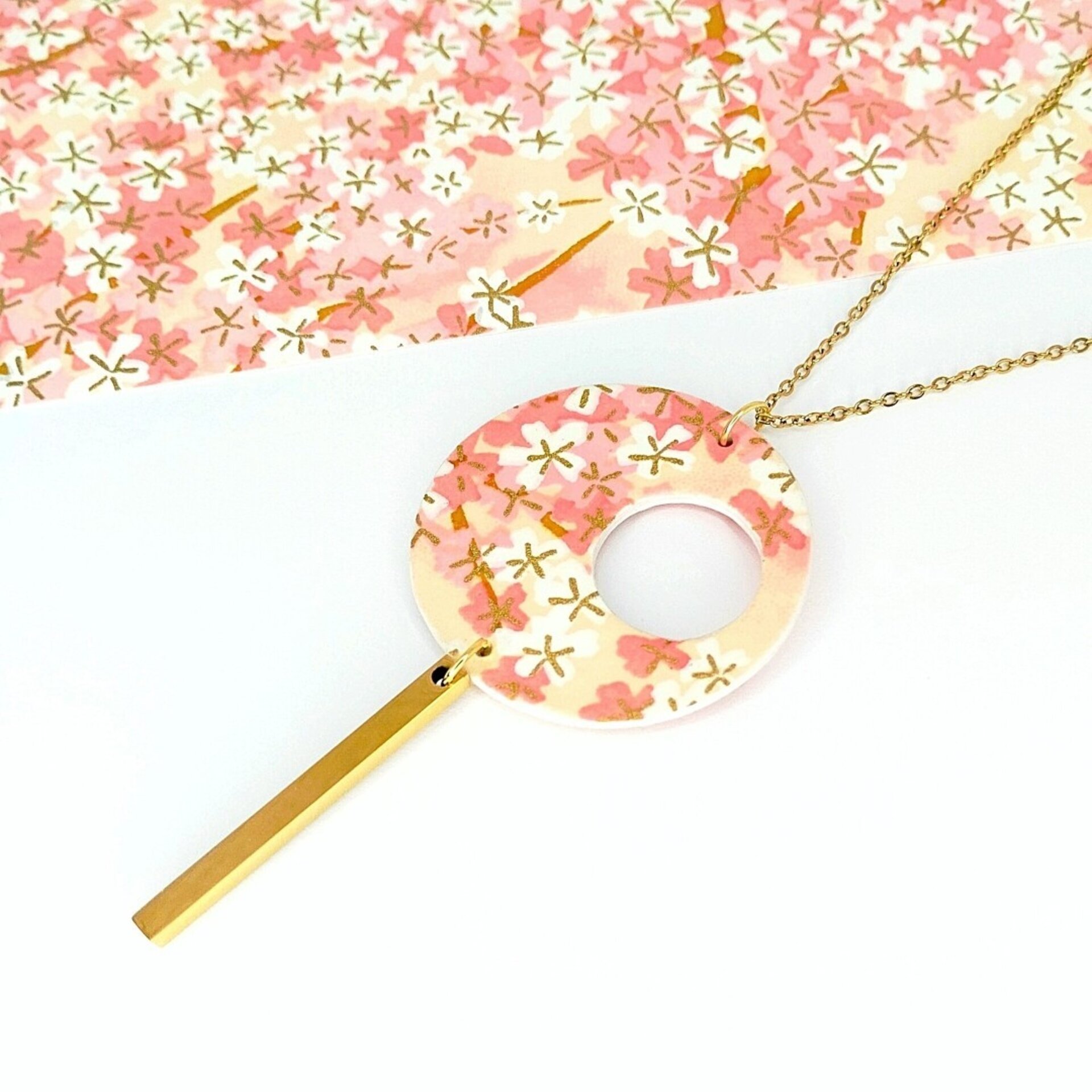 REGULUS | Collar largo de acero inoxidable con círculo de papel - 5